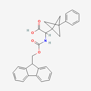 molecular formula C28H25NO4 B2666970 2-(9H-Fluoren-9-ylmethoxycarbonylamino)-2-(3-phenyl-1-bicyclo[1.1.1]pentanyl)acetic acid CAS No. 2287271-04-7