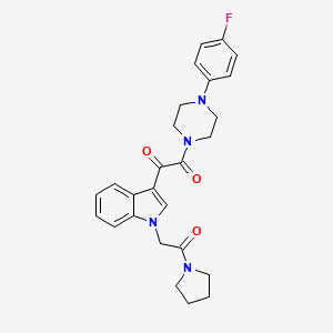 molecular formula C26H27FN4O3 B2666975 1-(4-(4-fluorophenyl)piperazin-1-yl)-2-(1-(2-oxo-2-(pyrrolidin-1-yl)ethyl)-1H-indol-3-yl)ethane-1,2-dione CAS No. 893988-95-9
