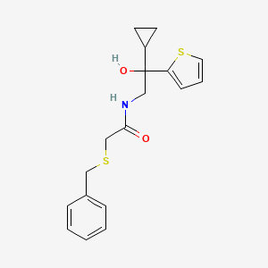 molecular formula C18H21NO2S2 B2666979 2-(benzylthio)-N-(2-cyclopropyl-2-hydroxy-2-(thiophen-2-yl)ethyl)acetamide CAS No. 1396887-34-5