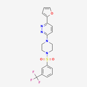 molecular formula C19H17F3N4O3S B2666984 3-(Furan-2-yl)-6-(4-((3-(trifluoromethyl)phenyl)sulfonyl)piperazin-1-yl)pyridazine CAS No. 1021031-48-0