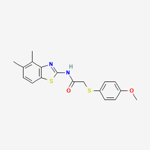 molecular formula C18H18N2O2S2 B2666990 N-(4,5-二甲基苯并[d]噻唑-2-基)-2-((4-甲氧基苯基)硫基)乙酰胺 CAS No. 941988-19-8