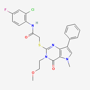 molecular formula C24H22ClFN4O3S B2667018 N-(2-chloro-4-fluorophenyl)-2-((3-(2-methoxyethyl)-5-methyl-4-oxo-7-phenyl-4,5-dihydro-3H-pyrrolo[3,2-d]pyrimidin-2-yl)thio)acetamide CAS No. 1111998-62-9