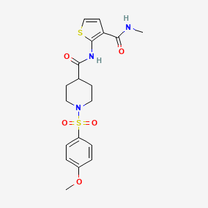 molecular formula C19H23N3O5S2 B2667022 1-((4-methoxyphenyl)sulfonyl)-N-(3-(methylcarbamoyl)thiophen-2-yl)piperidine-4-carboxamide CAS No. 923426-61-3