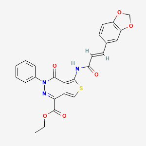 molecular formula C25H19N3O6S B2667025 乙酸5-[[(E)-3-(1,3-苯并二氧杂环[5,6-c]丙烯酰)氨基]-4-氧代-3-苯基噻吩[3,4-d]嘧啶-1-羧酸乙酯 CAS No. 851947-46-1