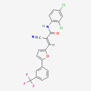 molecular formula C21H11Cl2F3N2O2 B2667036 (E)-2-cyano-N-(2,4-dichlorophenyl)-3-(5-(3-(trifluoromethyl)phenyl)furan-2-yl)acrylamide CAS No. 301312-24-3