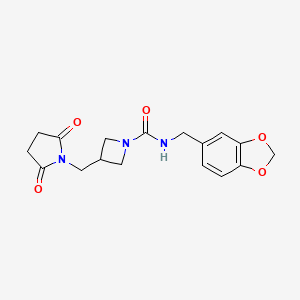 molecular formula C17H19N3O5 B2667038 N-(1,3-Benzodioxol-5-ylmethyl)-3-[(2,5-dioxopyrrolidin-1-yl)methyl]azetidine-1-carboxamide CAS No. 2310125-21-2