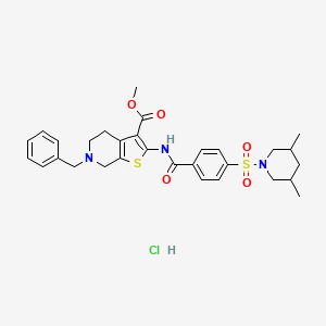 molecular formula C30H36ClN3O5S2 B2667057 Methyl 6-benzyl-2-(4-((3,5-dimethylpiperidin-1-yl)sulfonyl)benzamido)-4,5,6,7-tetrahydrothieno[2,3-c]pyridine-3-carboxylate hydrochloride CAS No. 1216471-17-8