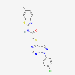 molecular formula C21H15ClN6OS2 B2667061 2-((1-(4-chlorophenyl)-1H-pyrazolo[3,4-d]pyrimidin-4-yl)thio)-N-(6-methylbenzo[d]thiazol-2-yl)acetamide CAS No. 893914-34-6