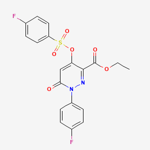 molecular formula C19H14F2N2O6S B2667078 Ethyl 1-(4-fluorophenyl)-4-(((4-fluorophenyl)sulfonyl)oxy)-6-oxo-1,6-dihydropyridazine-3-carboxylate CAS No. 899959-39-8