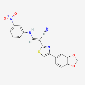(E)-2-(4-(benzo[d][1,3]dioxol-5-yl)thiazol-2-yl)-3-((3-nitrophenyl)amino)acrylonitrile