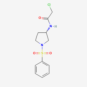 molecular formula C12H15ClN2O3S B2667083 N-[(3S)-1-(Benzenesulfonyl)pyrrolidin-3-yl]-2-chloroacetamide CAS No. 2411181-14-9
