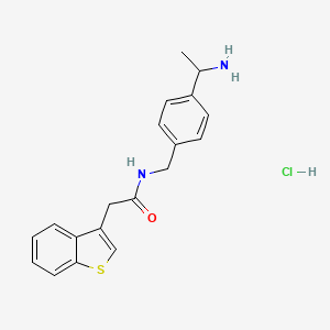 molecular formula C19H21ClN2OS B2667094 N-[[4-(1-Aminoethyl)phenyl]methyl]-2-(1-benzothiophen-3-yl)acetamide;hydrochloride CAS No. 2418712-96-4