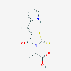 molecular formula C11H10N2O3S2 B2667128 (Z)-2-(5-((1H-吡咯-2-基)甲亚)-4-氧代-2-硫代噻唑烷-3-基)丙酸 CAS No. 881546-89-0