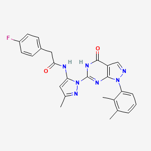 molecular formula C25H22FN7O2 B2667141 N-(1-(1-(2,3-dimethylphenyl)-4-oxo-4,5-dihydro-1H-pyrazolo[3,4-d]pyrimidin-6-yl)-3-methyl-1H-pyrazol-5-yl)-2-(4-fluorophenyl)acetamide CAS No. 1170419-53-0