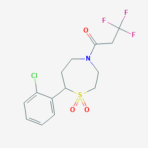 molecular formula C14H15ClF3NO3S B2667146 1-(7-(2-Chlorophenyl)-1,1-dioxido-1,4-thiazepan-4-yl)-3,3,3-trifluoropropan-1-one CAS No. 2034459-51-1