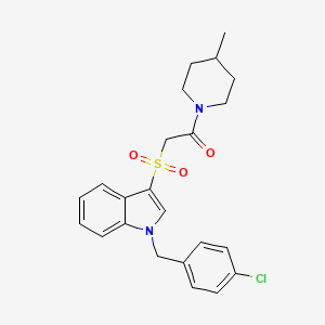 molecular formula C23H25ClN2O3S B2667150 2-[1-[(4-Chlorophenyl)methyl]indol-3-yl]sulfonyl-1-(4-methylpiperidin-1-yl)ethanone CAS No. 850932-98-8