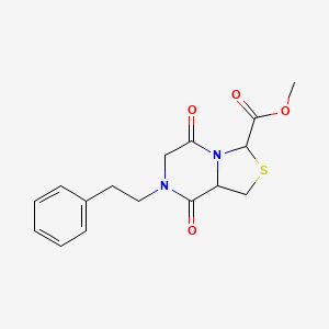 molecular formula C16H18N2O4S B2667154 甲酸5,8-二氧代-7-苯乙基六氢-1,3-噻唑并[3,4-a]吡嗪-3-羧酸酯 CAS No. 321574-47-4