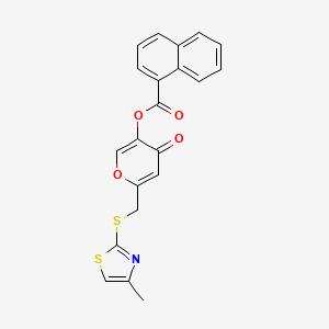 molecular formula C21H15NO4S2 B2667155 6-(((4-甲基噻唑-2-基)硫基)甲基)-4-氧代-4H-吡喃-3-基-1-萘酸酯 CAS No. 896305-25-2