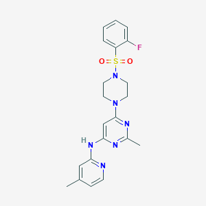 molecular formula C21H23FN6O2S B2667158 6-(4-((2-氟苯基)磺酰基)哌嗪-1-基)-2-甲基-N-(4-甲基吡啶-2-基)嘧啶-4-胺 CAS No. 1428370-85-7