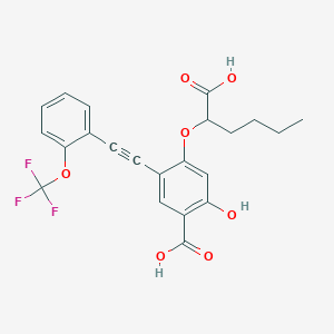 molecular formula C22H19F3O7 B2667174 4-((1-羧基戊基)氧基)-2-羟基-5-((2-(三氟甲氧基)苯基)乙炔基)苯甲酸 CAS No. 1772609-48-9