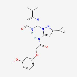molecular formula C22H25N5O4 B2667208 N-(3-cyclopropyl-1-(4-isopropyl-6-oxo-1,6-dihydropyrimidin-2-yl)-1H-pyrazol-5-yl)-2-(3-methoxyphenoxy)acetamide CAS No. 1207056-93-6