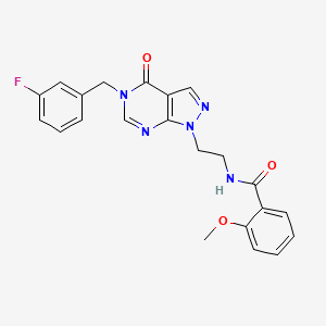 molecular formula C22H20FN5O3 B2667224 N-(2-(5-(3-氟苄基)-4-氧代-4,5-二氢-1H-吡唑啉[3,4-d]嘧啶-1-基)乙基)-2-甲氧基苯甲酰胺 CAS No. 921990-12-7