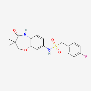 molecular formula C18H19FN2O4S B2667230 N-(3,3-二甲基-4-氧代-2,3,4,5-四氢苯并[b][1,4]噁唑-8-基)-1-(4-氟苯基)甲烷磺酰胺 CAS No. 922125-85-7