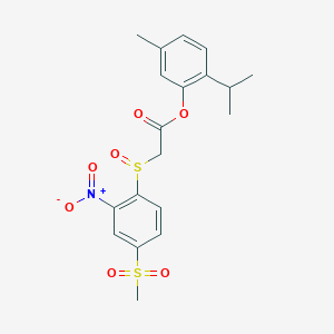 molecular formula C19H21NO7S2 B2667232 2-Isopropyl-5-methylphenyl 2-((4-(methylsulfonyl)-2-nitrophenyl)sulfinyl)acetate CAS No. 957482-43-8