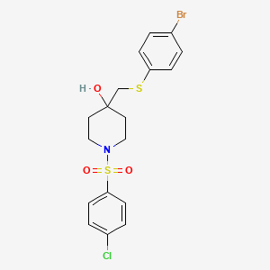 molecular formula C18H19BrClNO3S2 B2667236 4-{[(4-Bromophenyl)sulfanyl]methyl}-1-[(4-chlorophenyl)sulfonyl]-4-piperidinol CAS No. 478041-70-2