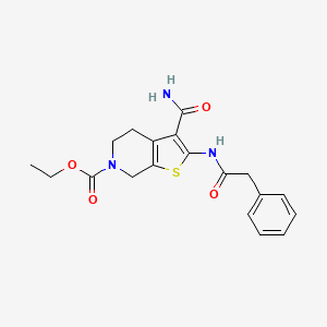 molecular formula C19H21N3O4S B2667240 ethyl 3-carbamoyl-2-(2-phenylacetamido)-4,5-dihydrothieno[2,3-c]pyridine-6(7H)-carboxylate CAS No. 864925-98-4