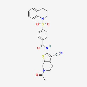 molecular formula C26H24N4O4S2 B2667248 N-(6-acetyl-3-cyano-4,5,6,7-tetrahydrothieno[2,3-c]pyridin-2-yl)-4-((3,4-dihydroquinolin-1(2H)-yl)sulfonyl)benzamide CAS No. 681436-08-8