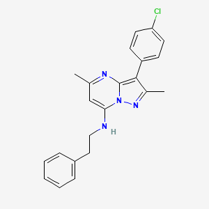 molecular formula C22H21ClN4 B2667277 3-(4-chlorophenyl)-2,5-dimethyl-N-phenethylpyrazolo[1,5-a]pyrimidin-7-amine CAS No. 877786-94-2