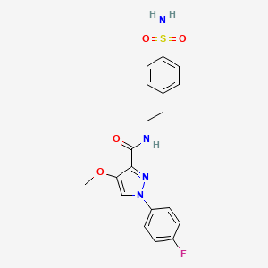 molecular formula C19H19FN4O4S B2667281 1-(4-氟苯基)-4-甲氧基-N-(4-磺酰苯乙基)-1H-吡唑-3-甲酰胺 CAS No. 1170968-06-5