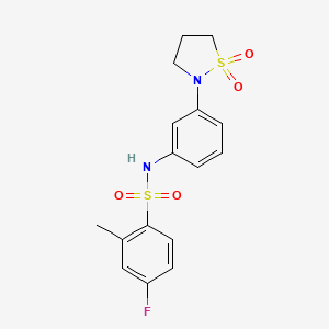 molecular formula C16H17FN2O4S2 B2667286 N-(3-(1,1-二氧异噻唑啉-2-基)苯基)-4-氟-2-甲基苯基磺酰胺 CAS No. 946342-92-3