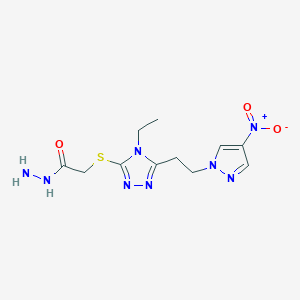 molecular formula C11H16N8O3S B2667330 2-({4-ethyl-5-[2-(4-nitro-1H-pyrazol-1-yl)ethyl]-4H-1,2,4-triazol-3-yl}sulfanyl)acetohydrazide CAS No. 1006433-67-5