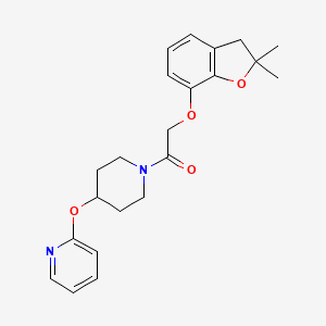 molecular formula C22H26N2O4 B2667349 2-((2,2-Dimethyl-2,3-dihydrobenzofuran-7-yl)oxy)-1-(4-(pyridin-2-yloxy)piperidin-1-yl)ethanone CAS No. 1448075-07-7