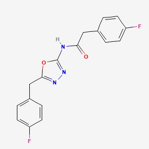 molecular formula C17H13F2N3O2 B2667363 N-(5-(4-fluorobenzyl)-1,3,4-oxadiazol-2-yl)-2-(4-fluorophenyl)acetamide CAS No. 954598-98-2