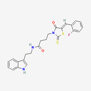 molecular formula C24H22FN3O2S2 B2667365 4-[(5Z)-5-(2-fluorobenzylidene)-4-oxo-2-thioxo-1,3-thiazolidin-3-yl]-N-[2-(1H-indol-3-yl)ethyl]butanamide CAS No. 900134-65-8