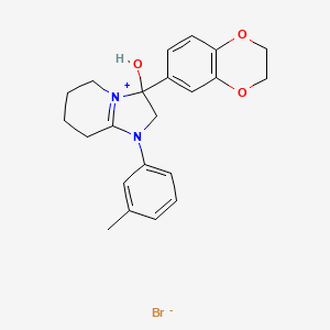 molecular formula C22H25BrN2O3 B2667386 3-(2,3-二氢苯并[b][1,4]二氧杂环己烷-6-基)-3-羟基-1-(间甲苯基)-2,3,5,6,7,8-六氢咪唑[1,2-a]吡啶-1-铵溴化物 CAS No. 1106750-32-6
