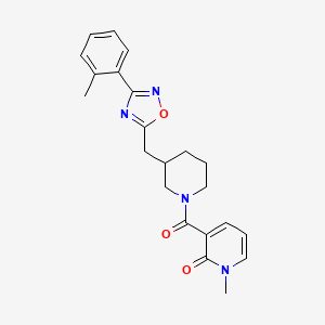 molecular formula C22H24N4O3 B2667411 1-methyl-3-(3-((3-(o-tolyl)-1,2,4-oxadiazol-5-yl)methyl)piperidine-1-carbonyl)pyridin-2(1H)-one CAS No. 1705077-49-1
