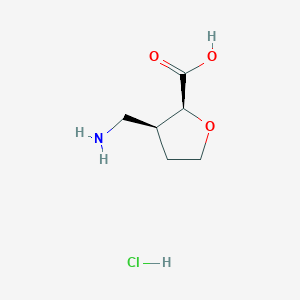 molecular formula C6H12ClNO3 B2667414 (2S,3S)-3-(Aminomethyl)oxolane-2-carboxylic acid;hydrochloride CAS No. 2138163-93-4