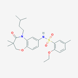 molecular formula C25H34N2O5S B2667418 2-ethoxy-N-(5-isopentyl-3,3-dimethyl-4-oxo-2,3,4,5-tetrahydrobenzo[b][1,4]oxazepin-7-yl)-5-methylbenzenesulfonamide CAS No. 922058-92-2