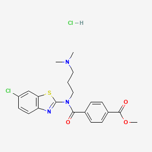 molecular formula C21H23Cl2N3O3S B2667451 苯甲酸甲酯4-((6-氯苯并[d]噻唑-2-基)(3-(二甲胺基)丙基)羰基)盐酸盐 CAS No. 1215455-68-7