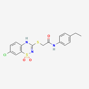 molecular formula C17H16ClN3O3S2 B2667458 2-((7-chloro-1,1-dioxido-4H-benzo[e][1,2,4]thiadiazin-3-yl)thio)-N-(4-ethylphenyl)acetamide CAS No. 899734-11-3