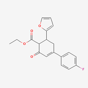 molecular formula C19H17FO4 B2667461 Ethyl 4'-fluoro-3-(furan-2-yl)-5-oxo-2,3,4,5-tetrahydro-[1,1'-biphenyl]-4-carboxylate CAS No. 99291-46-0