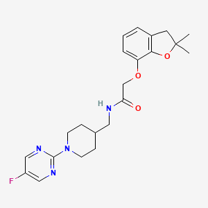 molecular formula C22H27FN4O3 B2667479 2-((2,2-二甲基-2,3-二氢苯并呋喃-7-基)氧基)-N-((1-(5-氟嘧啶-2-基)哌啶-4-基)甲基)乙酰胺 CAS No. 2034229-40-6