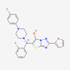 molecular formula C25H21F2N5O2S B2667493 5-((2-氟苯基)(4-(4-氟苯基)哌嗪-1-基)甲基)-2-(呋喃-2-基)噻唑并[3,2-b][1,2,4]三唑-6-醇 CAS No. 887221-83-2