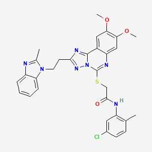 molecular formula C30H28ClN7O3S B2667497 N-(5-chloro-2-methylphenyl)-2-((8,9-dimethoxy-2-(2-(2-methyl-1H-benzo[d]imidazol-1-yl)ethyl)-[1,2,4]triazolo[1,5-c]quinazolin-5-yl)thio)acetamide CAS No. 901877-33-6
