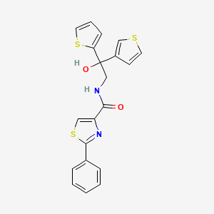 molecular formula C20H16N2O2S3 B2667550 N-(2-hydroxy-2-(thiophen-2-yl)-2-(thiophen-3-yl)ethyl)-2-phenylthiazole-4-carboxamide CAS No. 2097926-84-4