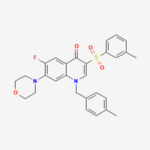 molecular formula C28H27FN2O4S B2667565 6-fluoro-1-(4-methylbenzyl)-7-morpholino-3-(m-tolylsulfonyl)quinolin-4(1H)-one CAS No. 892787-11-0